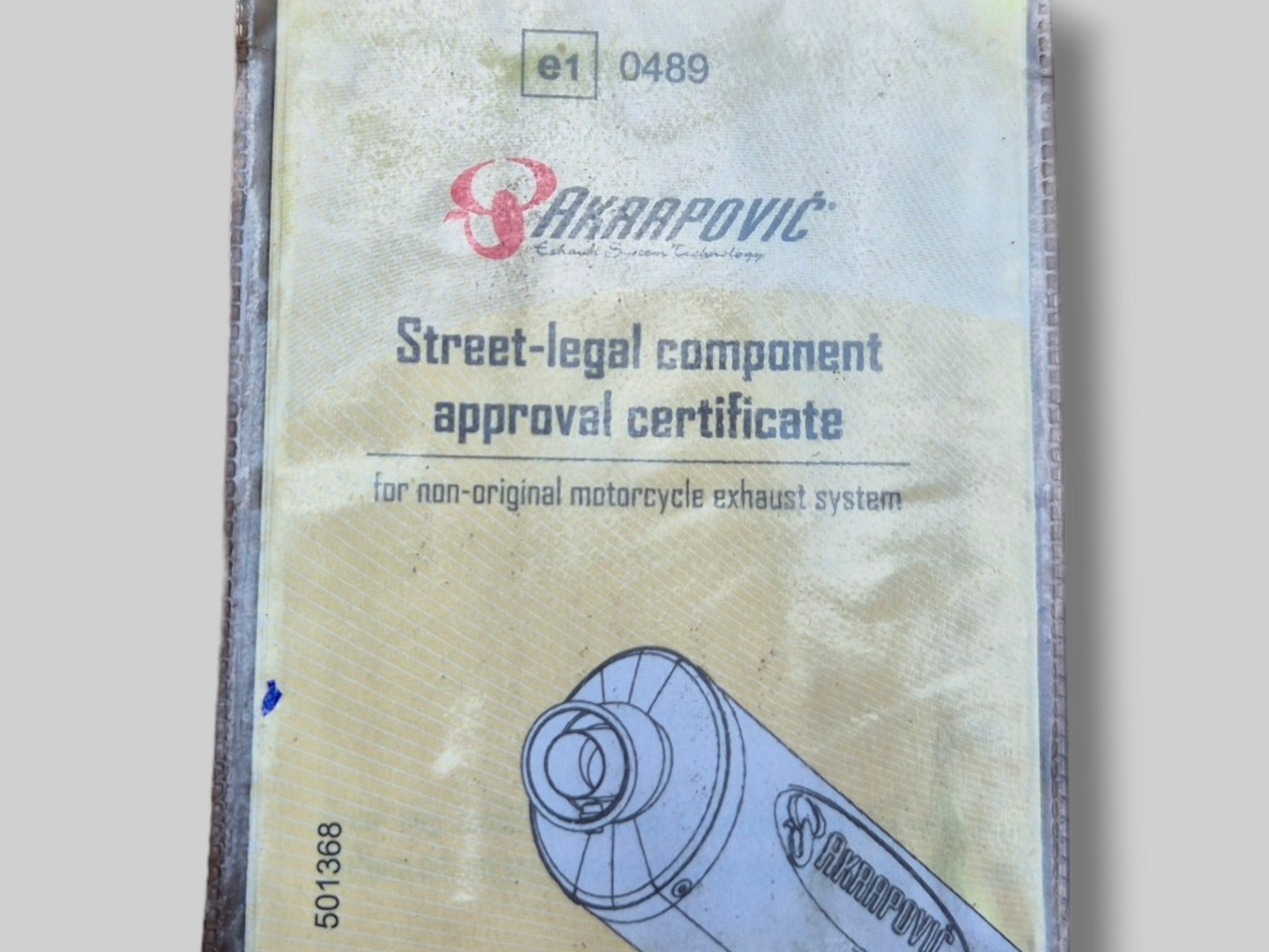 AKRAPOVIC STREET-LEGAL COMPONENT APPROVAL CERTIFICATE Aprilia RSV Mille 98-03 / Tuono 02-05